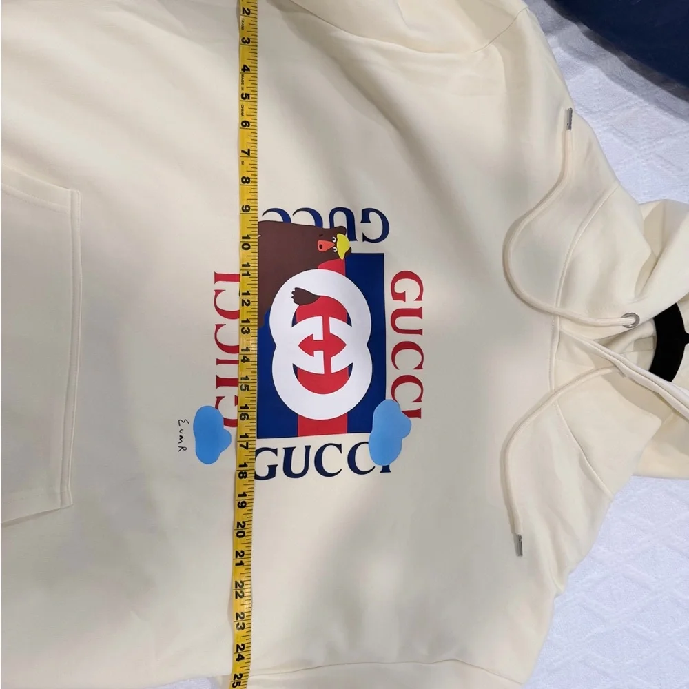 Gucci Cream Crewneck Hoodie with Red & Blue Logo